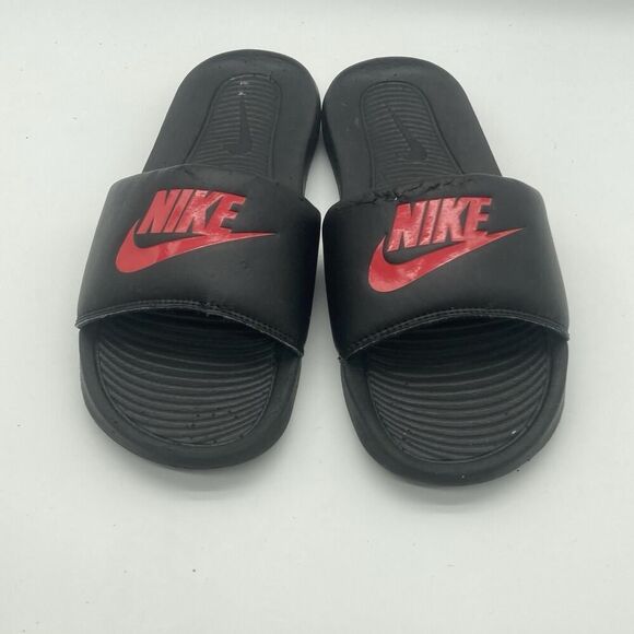 Mens Size 7 Nike Benassi JDI Slides Black Challenge Red Slides 343880-060 - Picture 3 of 9